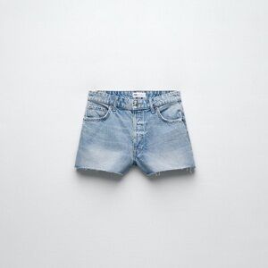 Zara Straight Cut Denim Shorts Light Blue